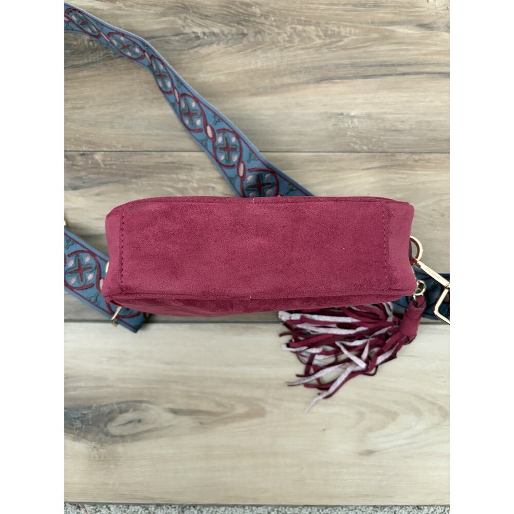ah.dorned Berry Vega Suede Crossbody Bag with Detachable Strap and Tassel - Picture 7 of 8